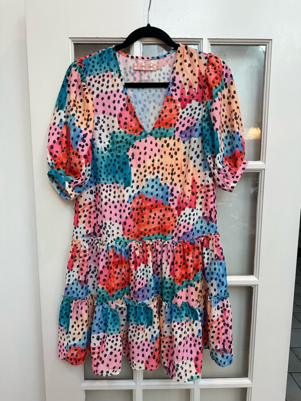 Traffic People Art To Wear Retro Polka Dot Tiered Ruffle V-Neck Dress Size XS - Picture 13 of 13